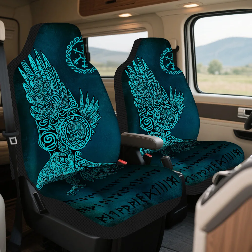 2pcs Mystic Raven Print Seat Covers – Fit For Cars, Trucks, Vans, And SUVs | Durable Seat Protectors | Easy To Install & Washa