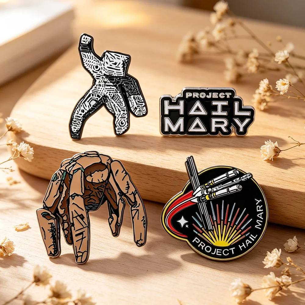 4pcs Project Hail Mary Enamel Pin Set, Rocky Alien & Space Ship Lapel Badges, Sci‑Fi Book Fan Brooches, Backpack Clothing Decor