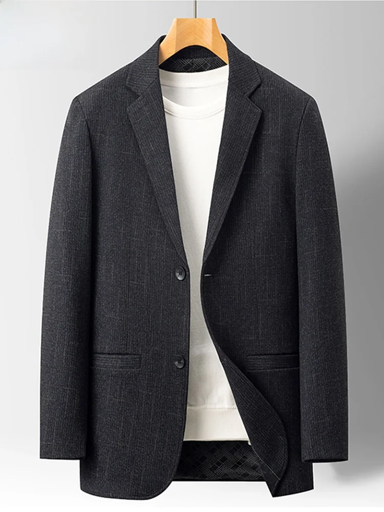 

High Quali Busin Casual Men's Suit Jaet Wooden Du 2025 New Autumn Winter Versatile Stand Fit Long Sve Color