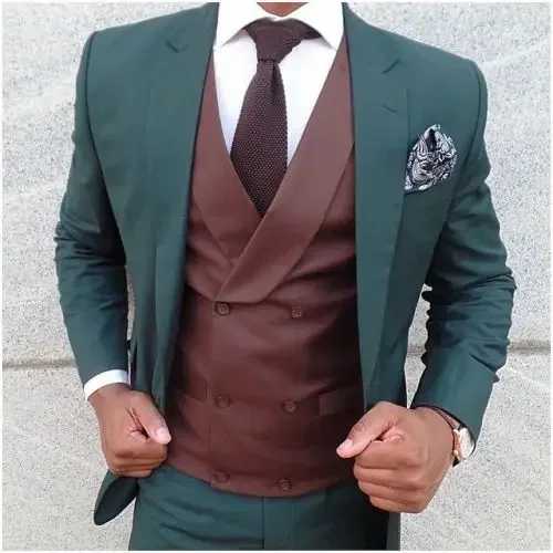 Jaqueta slim fit de seios duplos masculina, smoking para noivo, conjunto de blazer personalizado de baile, jaqueta casual inteligente verde e