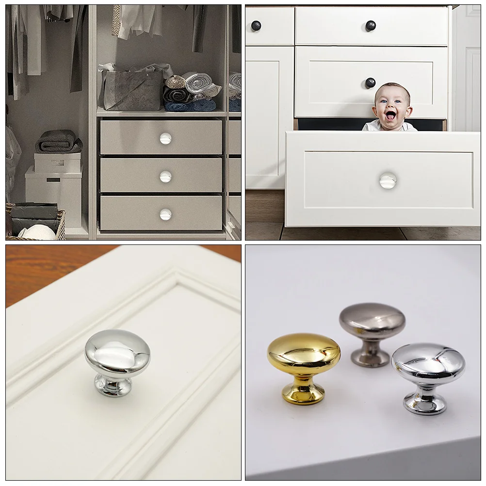 

6 Pcs Mushroom Handle Round Cabinet Pull Door Bright Light Brushed Knob Zinc Alloy Drawer Knobs