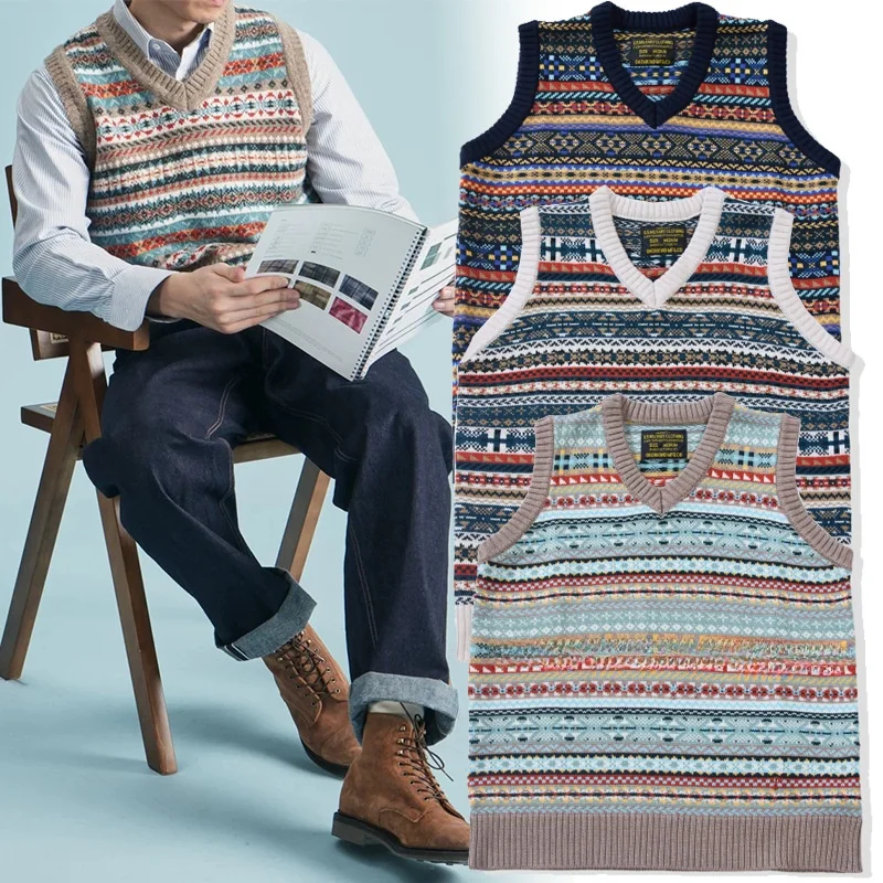 

Retro Briti Fair Isle Pattern Wool Blend V-Ne Vest Women's Base Layer Tank Top Thiened Autumn Faion from China