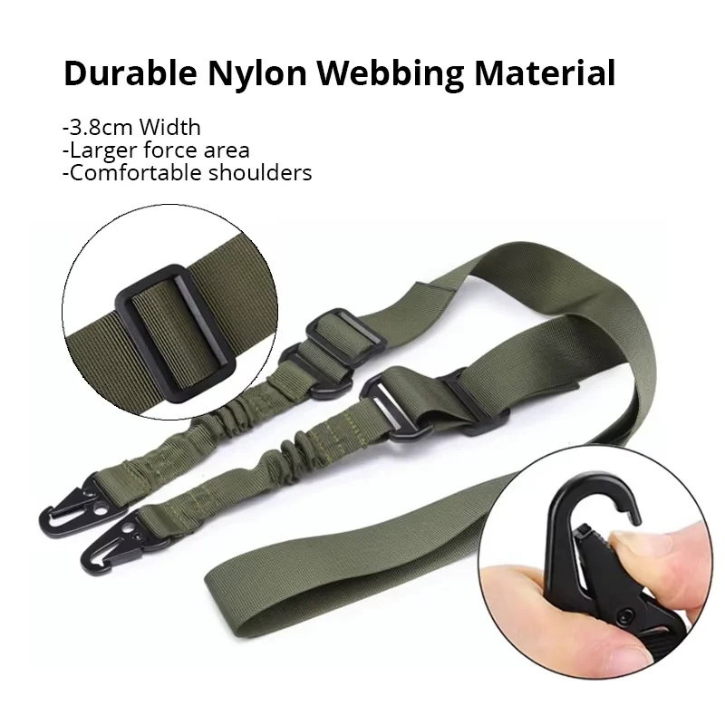 Tactical Two Points Sling Bungee Shoulder Strap Durable Nylon Rifle Belt Heavy Duty Sling for Outdoor Hunting Sports Accessories