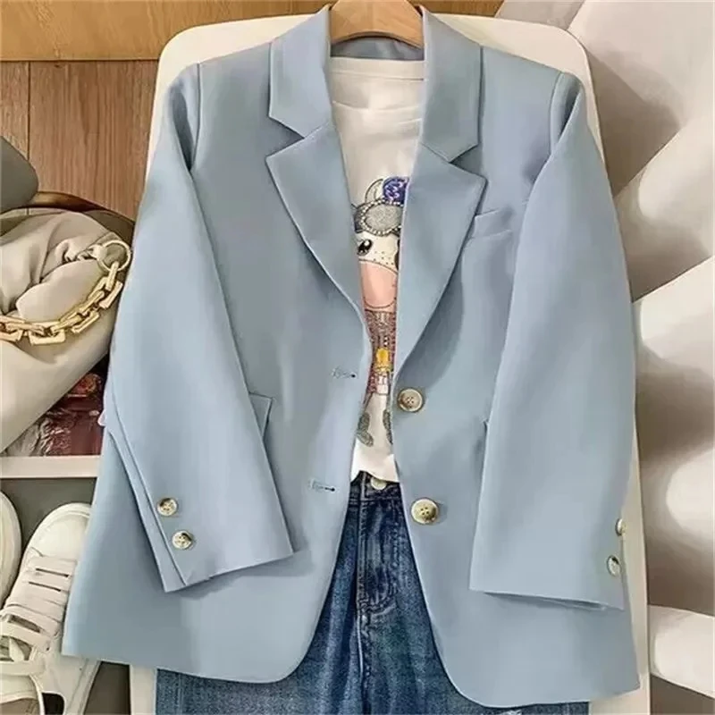 2024 Spring New Women\'s Office Lady Blazer Notched Suit Autumn Long Sleeve Tops Single Breasted Outerwear Stylish Trench Coat