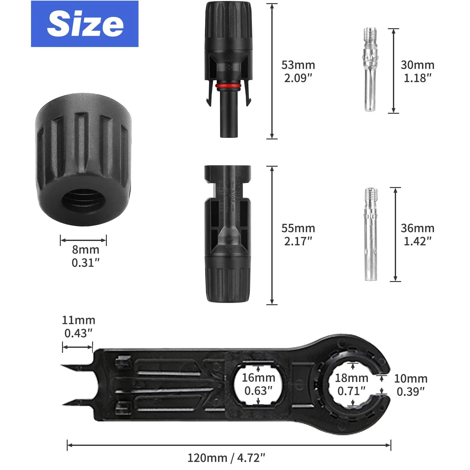 40PCS/20pairs Solar Connector with 3pcs Spanners IP67 Waterproof Solar Panel Cable Connectors Male/Female (10AWG)