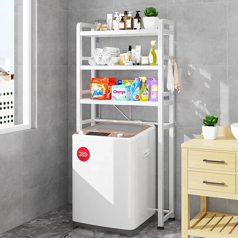 多層金属製スチールチューブパイプ洗濯機棚ラック、バスルーム収納棚、トイレ上収納ラック棚