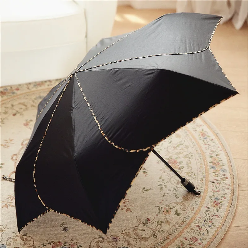 Metal Pole Vintage Manual Umbrellas Petal Leopard Blackout Fold Umbrellas Black-Coated‌ Simple Fashional Household Merchandises