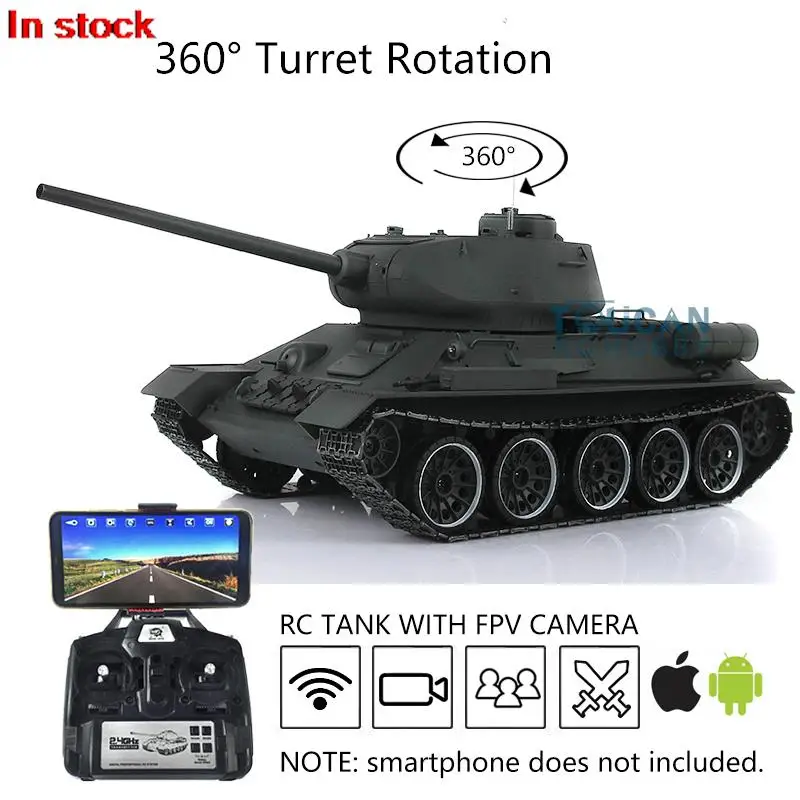 FPV Camera HENG LONG 1/16 7.0 Plastic T34-85 RC Tank 3909 360° Turret Steel Gearbox Infrared Function Engine Smoke BB TH17782