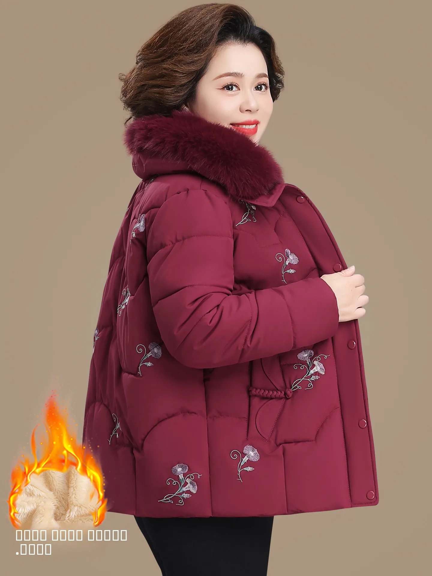 

Sli Thiened Cotton Jaet Winter Outerwear for Middle-Aged And ly Women New Year's Faionable Mid-Length Coat