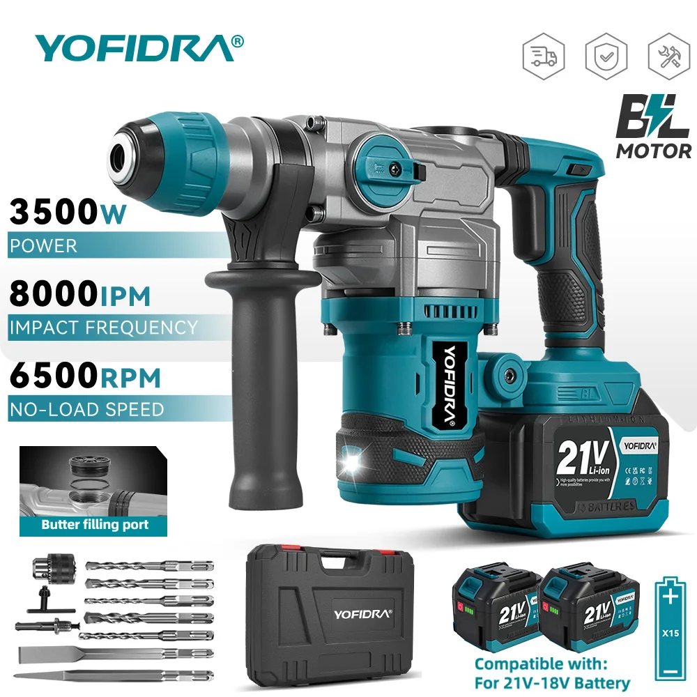 26MM 3500W Bürstenloser Elektrohammer Schlagbohrmaschine Multifunktions-Schraubendreher Rotationsbohrwerkzeug für Makita-Akku