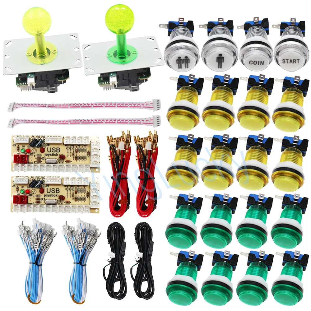 DIY LED Joystick Arcade Kits 2 Players With 20 LED Arcade Buttons + 2 Joysticks + 2 USB Encoder Kit + Cables Arcade Game Parts