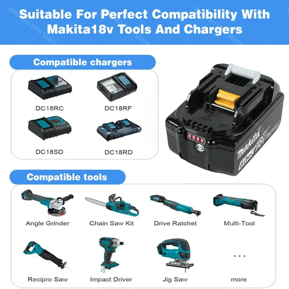 Original Makita BL1860 18V 3.0Ah/5.0Ah/6.0Ah Rechargeable Battery With charger 18V Battery LXT BL1860B BL1860 BL1850 DHP482