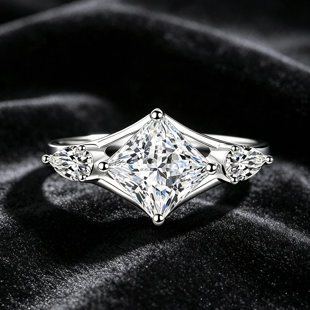 2ct Princess Moissanite Engagement Ring for Women 925 Sterling Silver Pass Diamond Test Proposal Bridal Band Party Wedding Rings