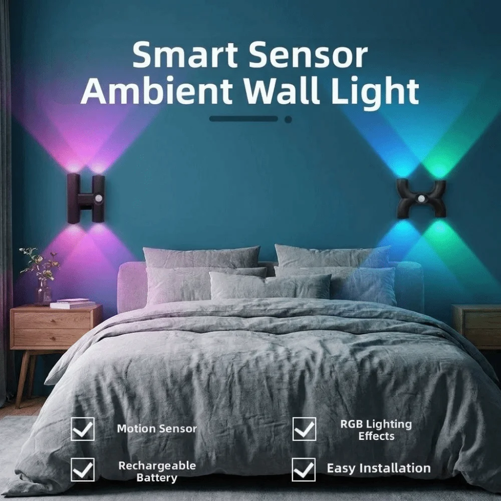 Tri Color Light/RGB Motion Sensor Night Light USB Charging Magnetic Suction Induction Wall Lamp Smart Sensing