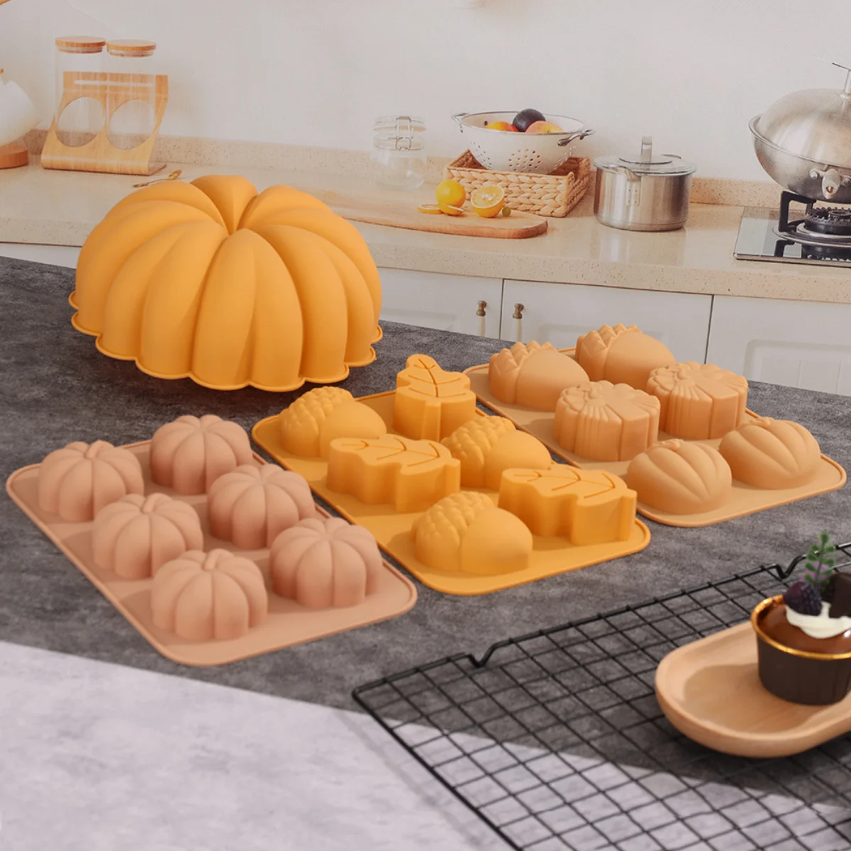 Harvest Halloween Pumpkin Mousse Cake Silicone Mold DIY Pinecone Chocolate Candy Pudding Baking Tool Tree Leaf Candle Soap Mould