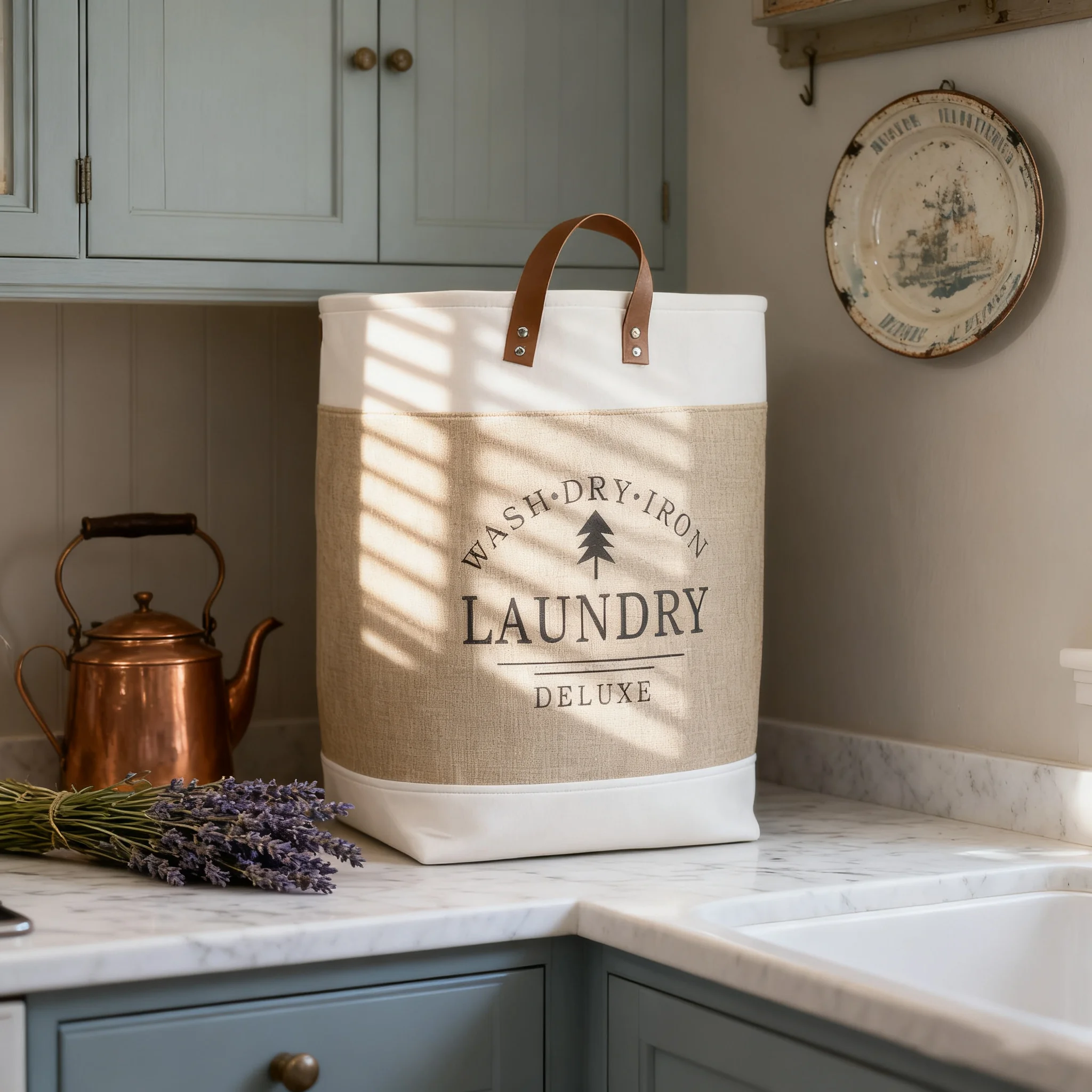 Cesta portátil para ropa sucia, cesta de almacenamiento plegable para el hogar, bolsa de tela para la colada con asas fáciles de llevar en la lavandería