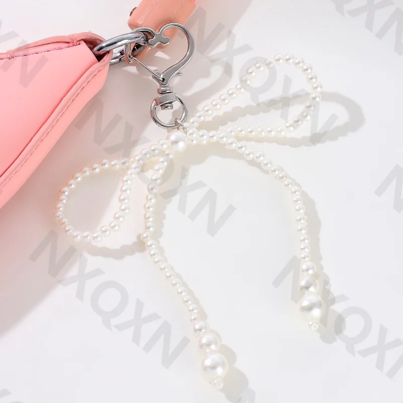 Y2k Pretty Pearl Bowknot Keychain Noble And Elegant Key Ring For Women Girl Bag Phone Decoration Good Gift Handmade Jewelry