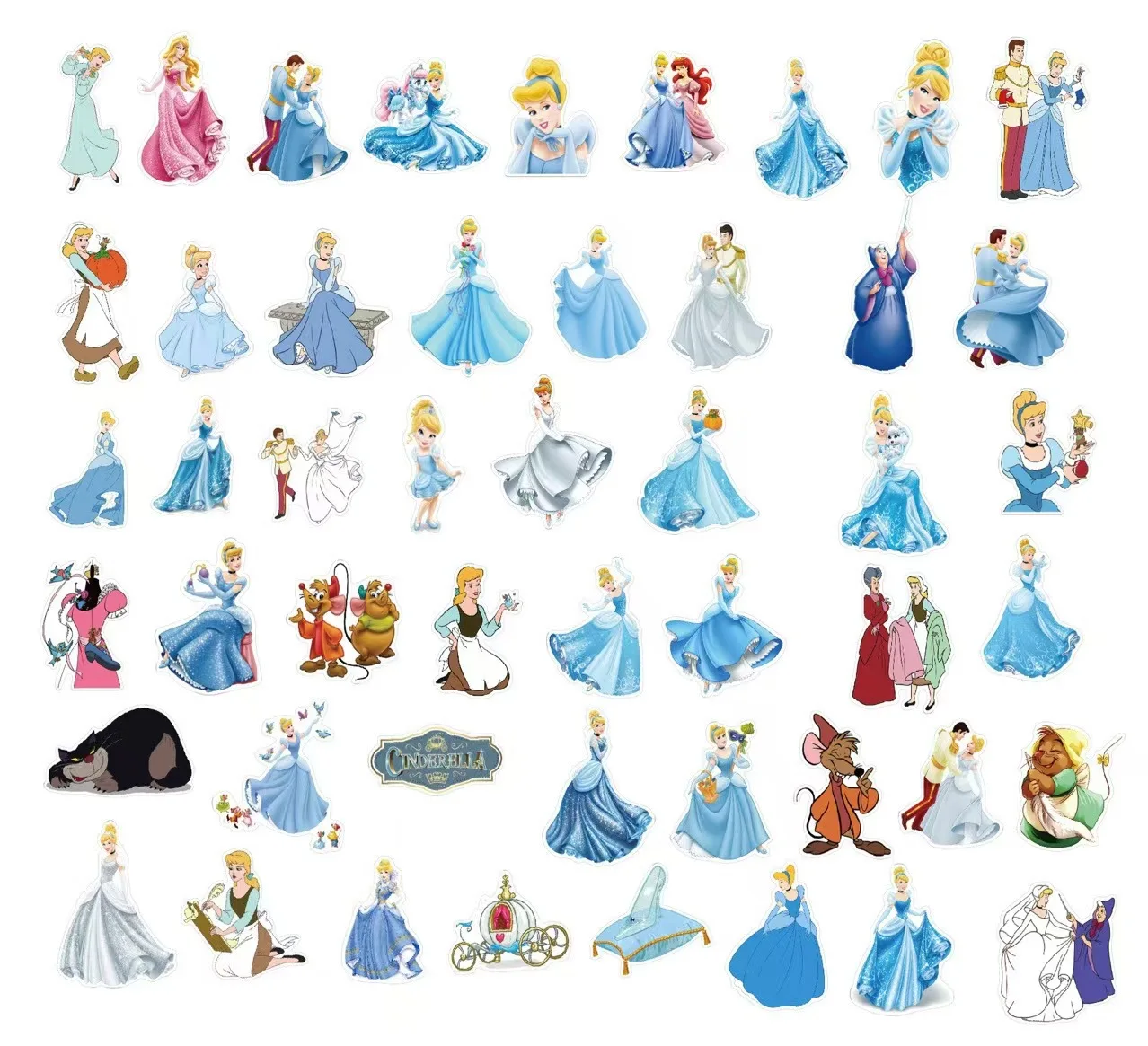 50Pcs Disney Cinderella Anime Princess Mickey Cartoon Stickers Laptop Luggage Skateboard Graffiti Stickers Fun Children's Toys