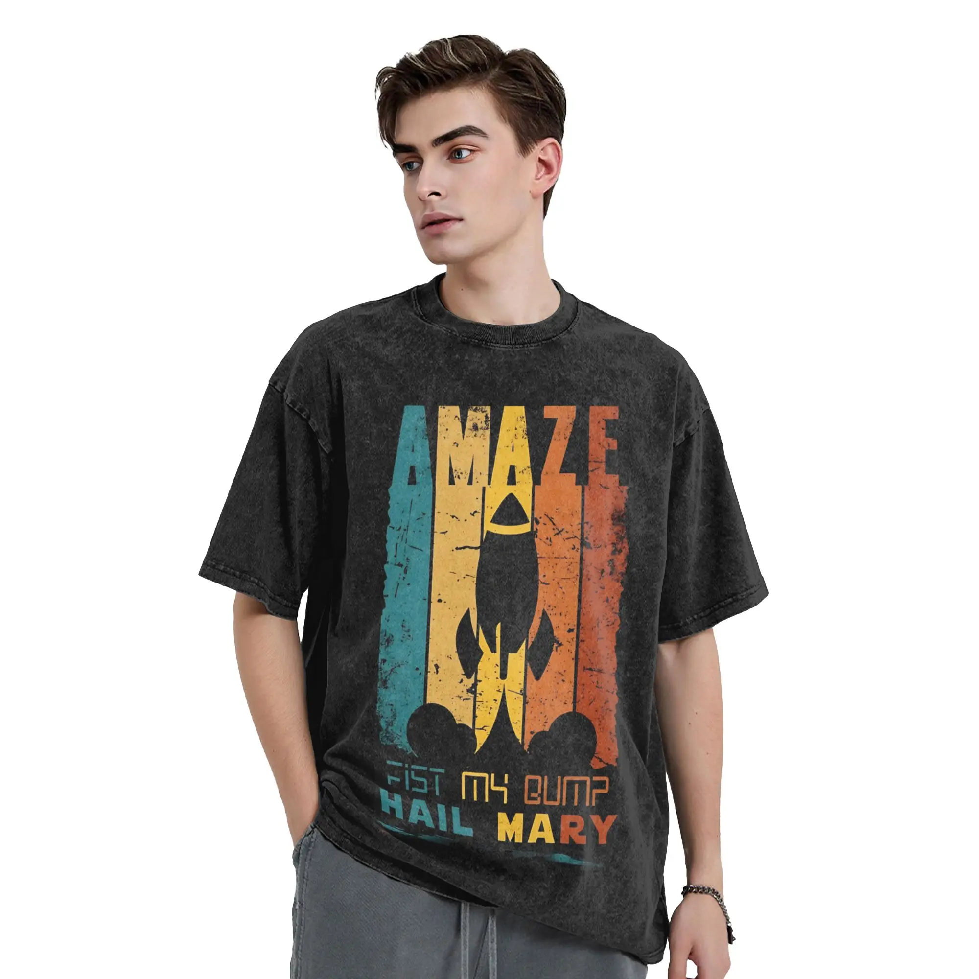 PROJECT HAIL MARY  Washed T-Shirt for Men Women Si Fi Casual 100% Cotton Tees Round Collar Short Sleeve T Shirts Adult Tops