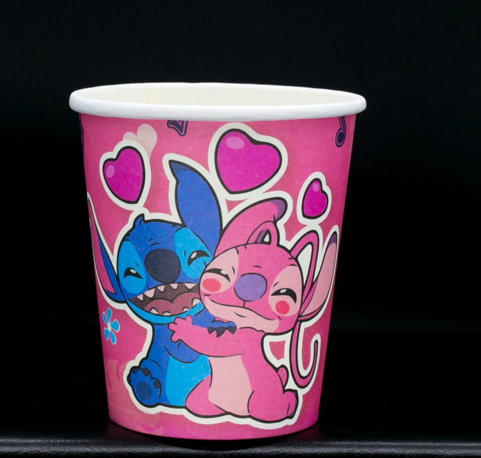 Stitch Disney Cup Pink Disposable Paper Cups 9oz New Drinking 250ml Party Supplies Birthday Party Favor Decoration