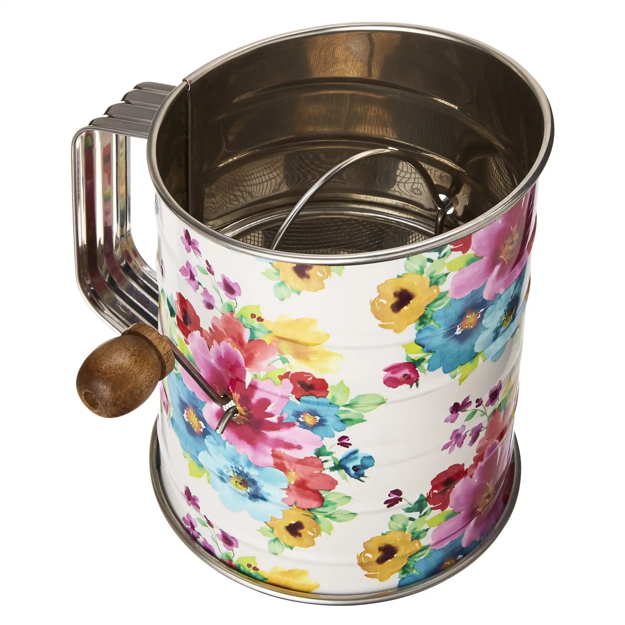 

3-Cup Stainless Steel Crank Flour Sifter and Pastry Cutter, Floral
