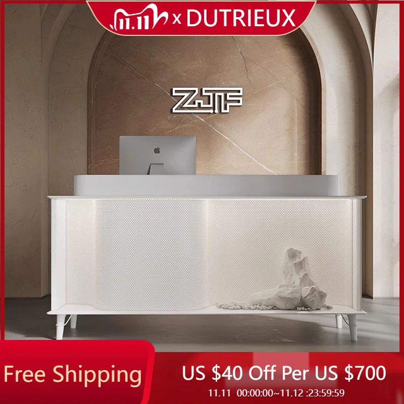 

White Salon Reception Desks Design Service Counter Front Desk Reception Desks Checkout Store Schreibtisch Industrial Furniture