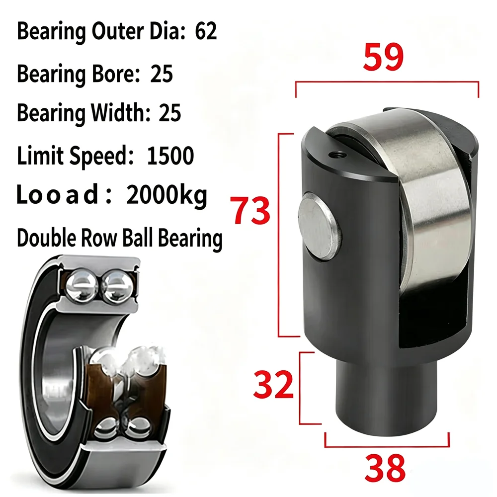CNC lathe accessories center frame roller installation diameter 38mm double row ball bearing support roller