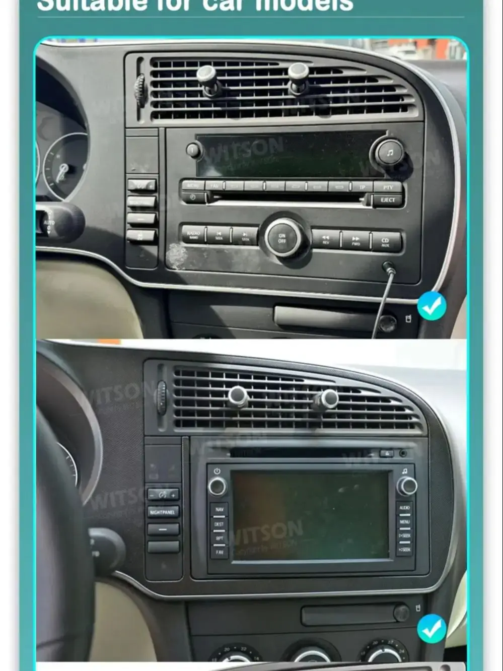 7-Zoll-OEM-Autoradio mit Carplay und Bluetooth für SAAB 9-3 93 2007 2008 2009 2010 2011 2012 Multimedia-Stereoanlage mit IGO-Karte, GPS, WLAN, FM, MP3