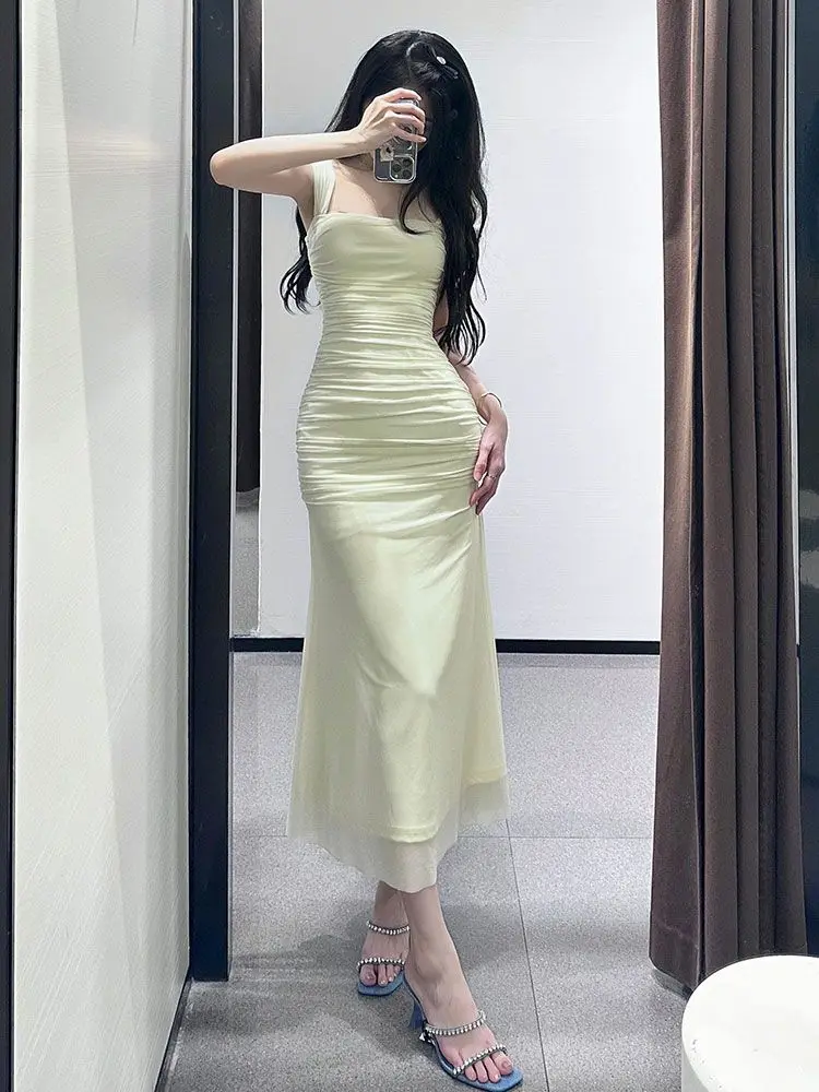 Nowe francuskie eleganckie i delikatne sukienki typu halter, słodka i wyjątkowa długa sukienka damska z talią podkreślającą i wyszczuplającą figurę.