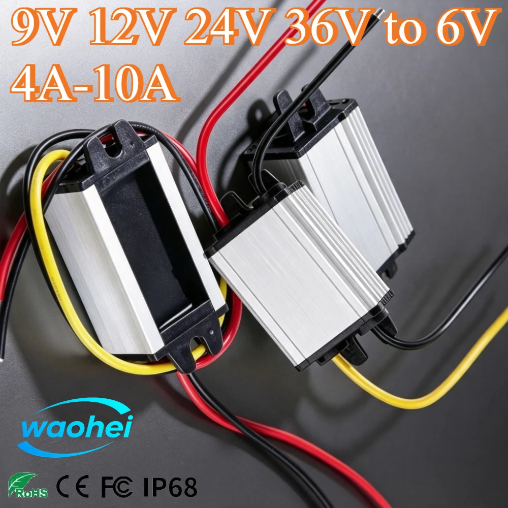 9V 12V 24V 36V to 6V 4A-10A DC-DC Buck Power Converter Step Down Power Supply 12V 24V to 6V 12 Volt to 6 Volt CE ROHS Waterproof