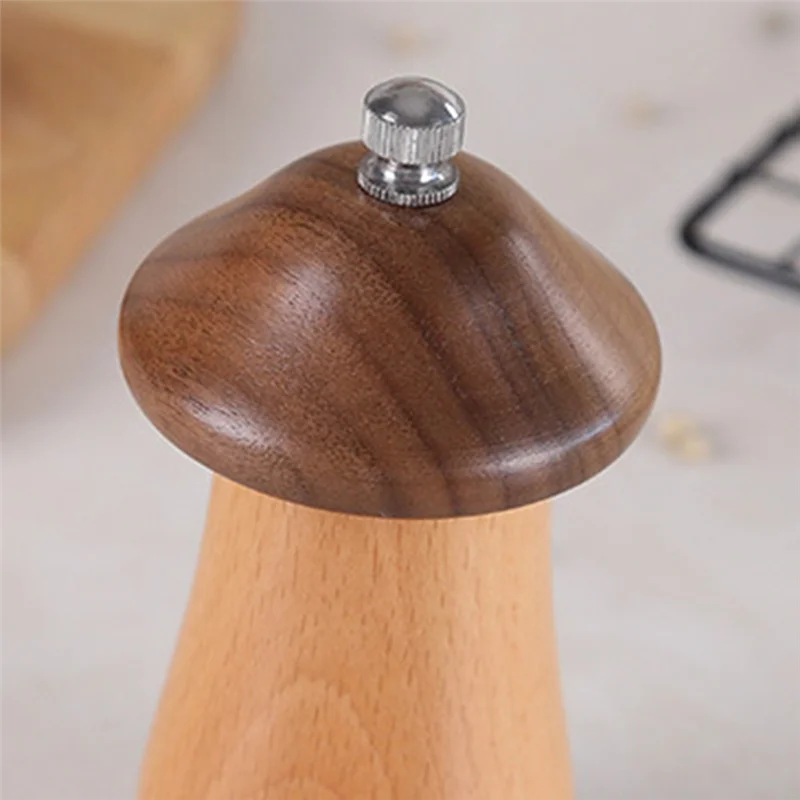 

A53Q-Pepper Grinder Solid Wood Cute Mushroom Shape Wooden Grinder Kitchen Multi-Purpose Grinding Tool Seasoning Bottle
