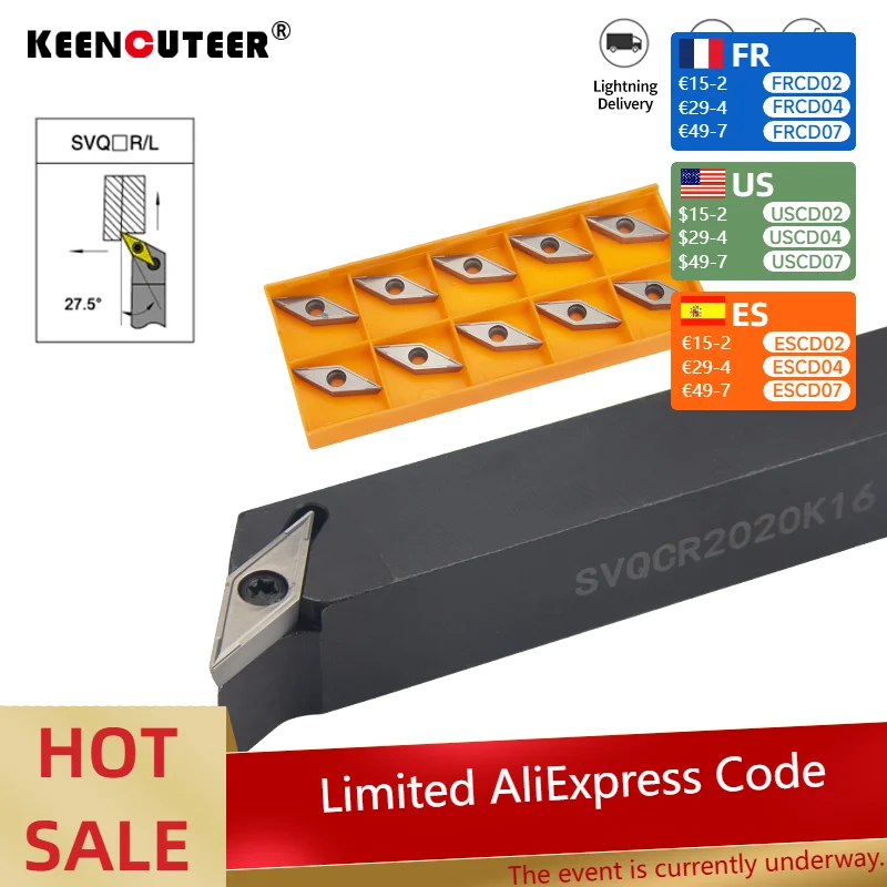 

SVQCR1616H11 SVQCR2525M16 Indexable External Turning Tool Holder Right Hand Tool Holder Lathe Machine for Turning insert VCMT