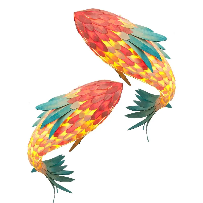 Wooden art, fish-shaped pendant lights, Chinese restaurants, hot pot restaurants, hot pot shops