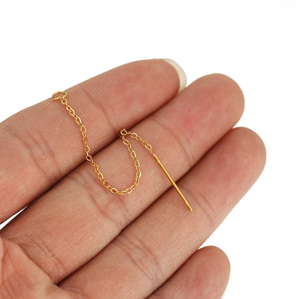 10pcs Gold Color Plated Stainless Steel 8cm Long Chain Ear Line Earrings Earwire DIY Women Drop Dangle Earrings Jewelry Making