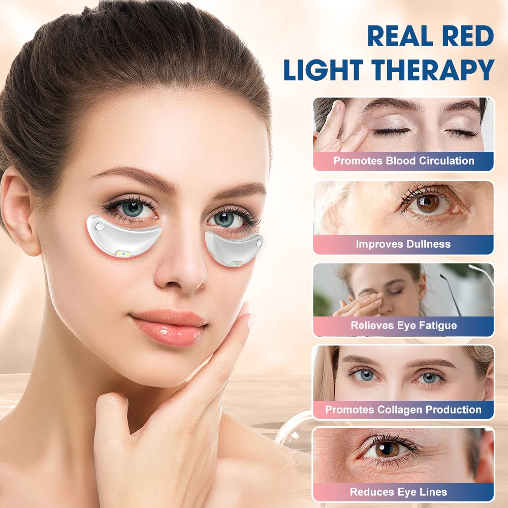 Rechargeable Eye Massager Set 400mAh Charging Case 660nm LED 3 Sonic Speeds Portable Eye Bags Fine Line Care 2Pcs Set White