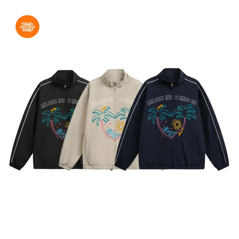 

DAVIDSHAO Европейский размер США Одежда высшего качества для улицы Роскошная куртка с воротником-стойкой в стиле кокосовой парели унисекс Спортивное свободное пальто в стиле ретро