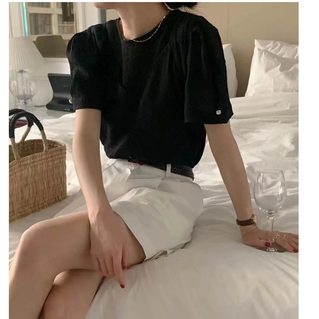 

Fall New Sle Women's irt round Ne ort Sve Top with Bubble Sve plus Outerwear Tank Vest Casual Commute Sle