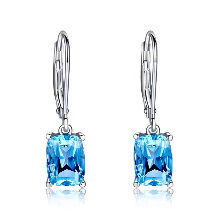 Luxury Solitaire Female Earrings Sky Blue Cubic Zirconia Simple and Elegant Women Accessories 925 Sterling Silver Jewelry