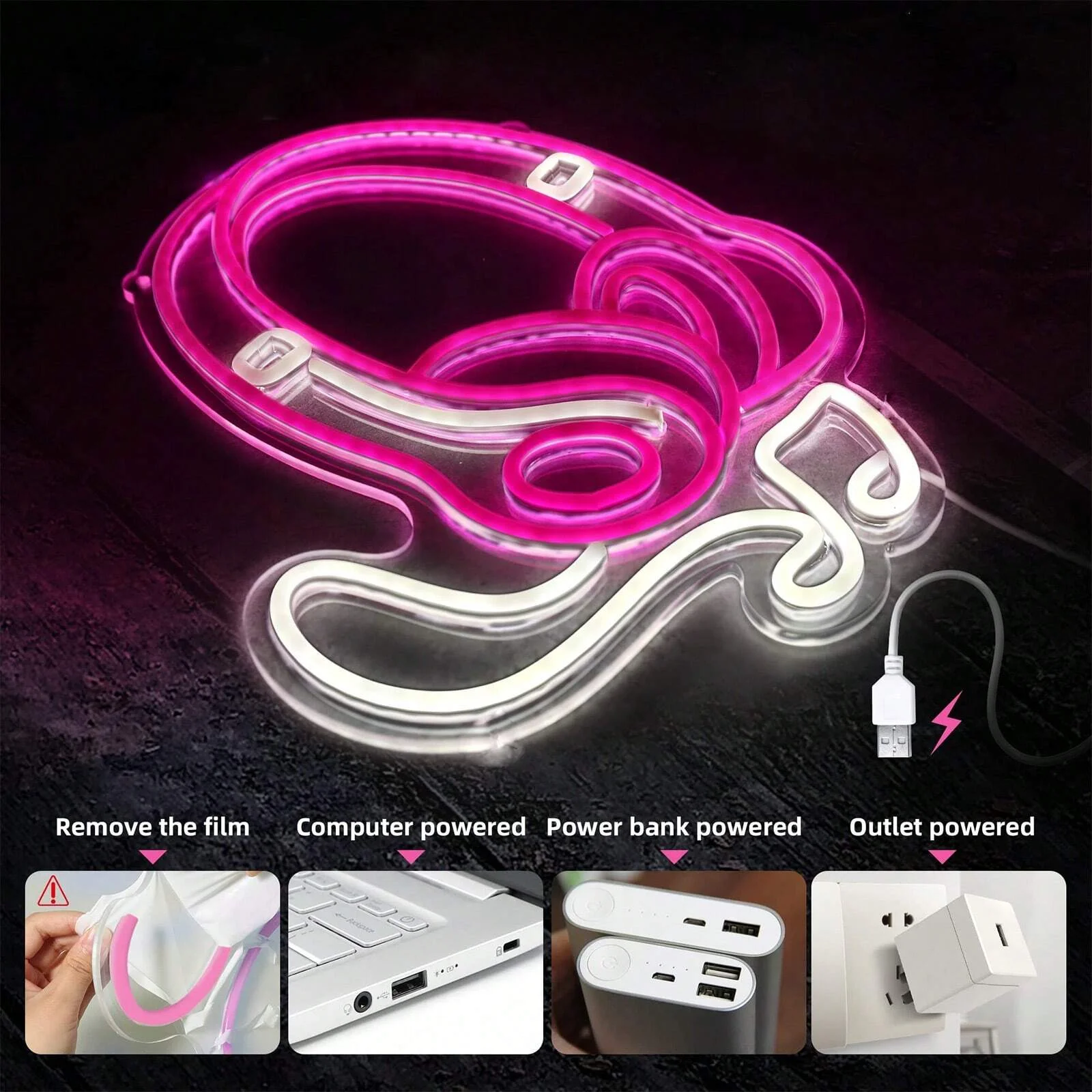 Music Studio Led Neon Light, Headphone Neon Sign Wall Decor, Teen Room Game Room Decor, Game Accessory Bar Party Decorations