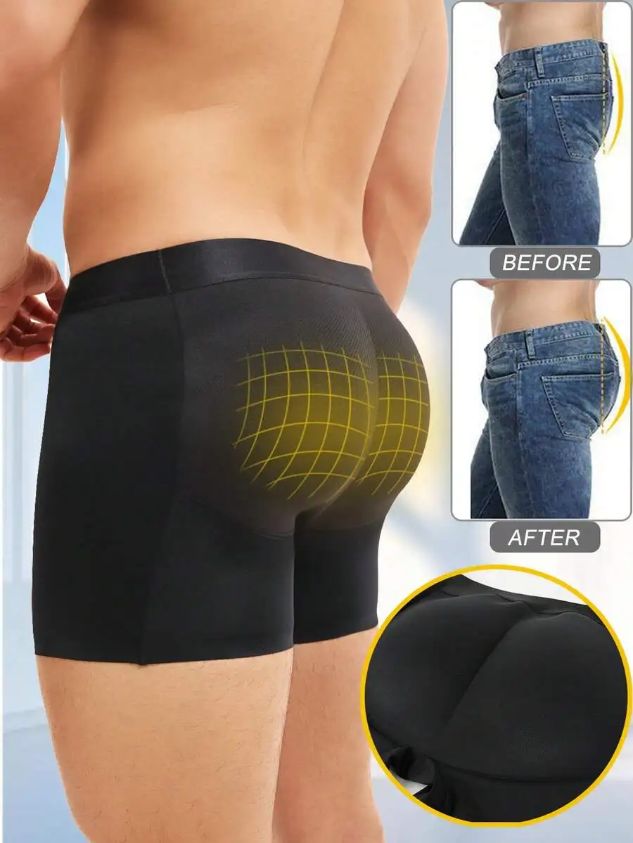 Mens Seamless Padded Boxer Briefs With Butt Enhancing Padding And Breathable Mesh For Sculpted Silhouette