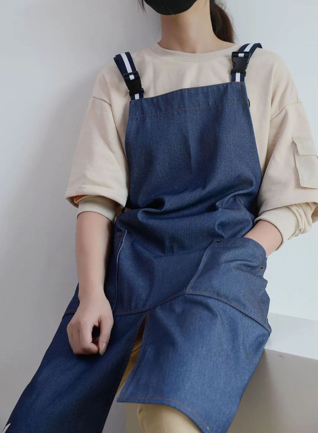 Unisex Canvas Denim Apron Antifouling Barista Apron Kitchen Restaurant Worker Barber Carpenter Florist Apron For Women Man