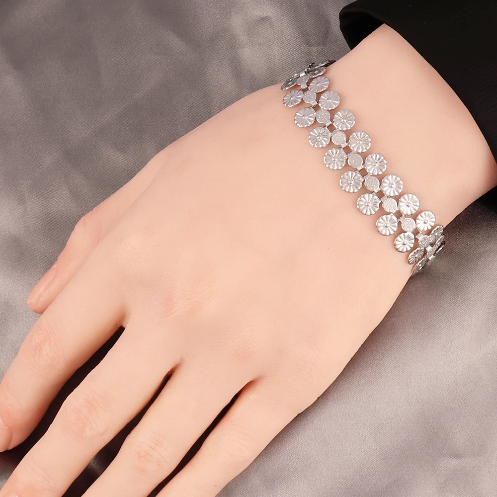 316L  Stainless Steel Flower Chain Bracelet for Women Punk 18K Gold Plated Wide Strap Chain Bracelets Jewelry