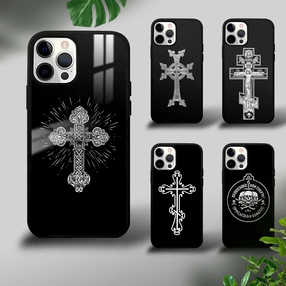 Orthodox Sacred Cross Icon Phone Case For iPhone 15 14 13 12 11 Pro Xs Max Mini XR X 7 8 Plus Luxury Mirror Hard Funda