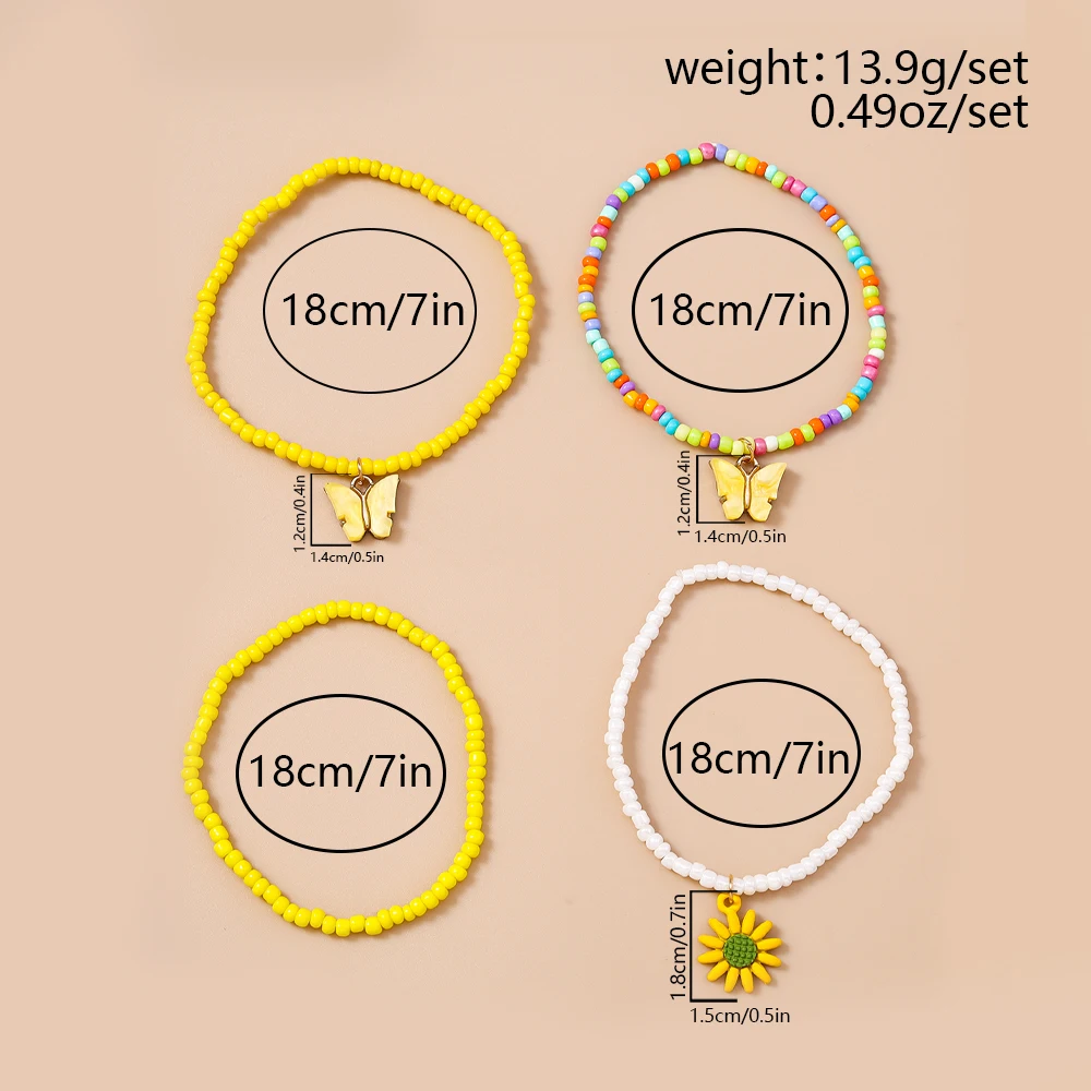 Aihua 4 قطعة/المجموعة الفتيات لطيف فراشة ديزي زهرة البذور مطرز سوار اليدوية الاطفال في سن المراهقة الصداقة أفضل صديق هدية طقم مجوهرات