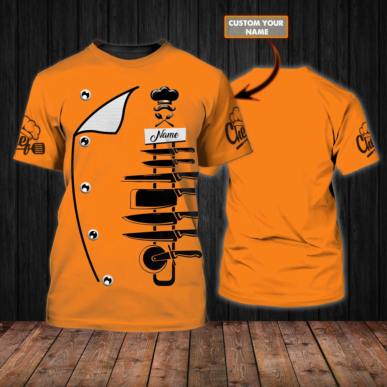 2022 Hot Sale Fashion t shirt Chef Gifts Personalized Name 3D Printed Mens Summer Short sleeve Unisex Casual sports T-shirt DW32