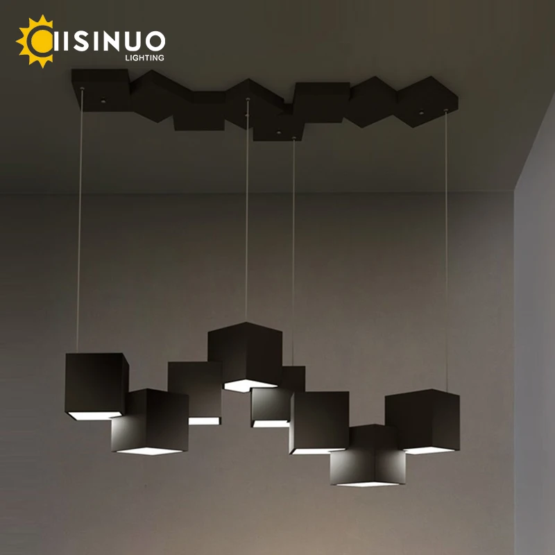 modern led hanging lustres com cubo quadrado pingente luminarias para sala de estar cozinha sala de jantar cor preto e branco 01