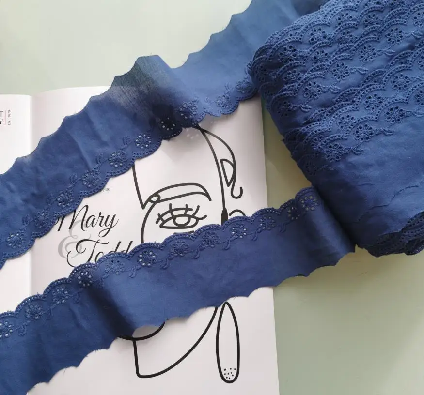 3 أمتار القطن الأزرق الداكن نسيج الدانتيل والتطريز DIY زين طوق تقليم الشريط الخياطة جبر فستان الزفاف القماش الديكور #2