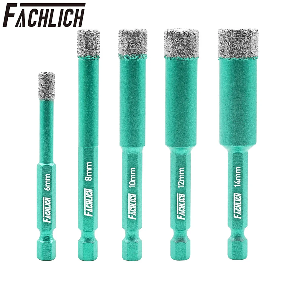 FACHLICH 5pcs Diamond Drill Bits Kit Core Holes Saw Quick-fit Shank Porcelain Tile Granite Marble Core Holes Cutters Saw Cuttter