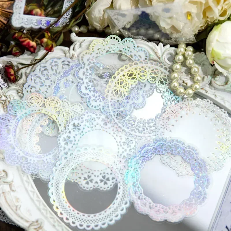 10Pieces Vintage Supplies Notes Collage Backing Scrapbooking Decorative Lace Stickers Gold Bronzing Transparent border 11CM