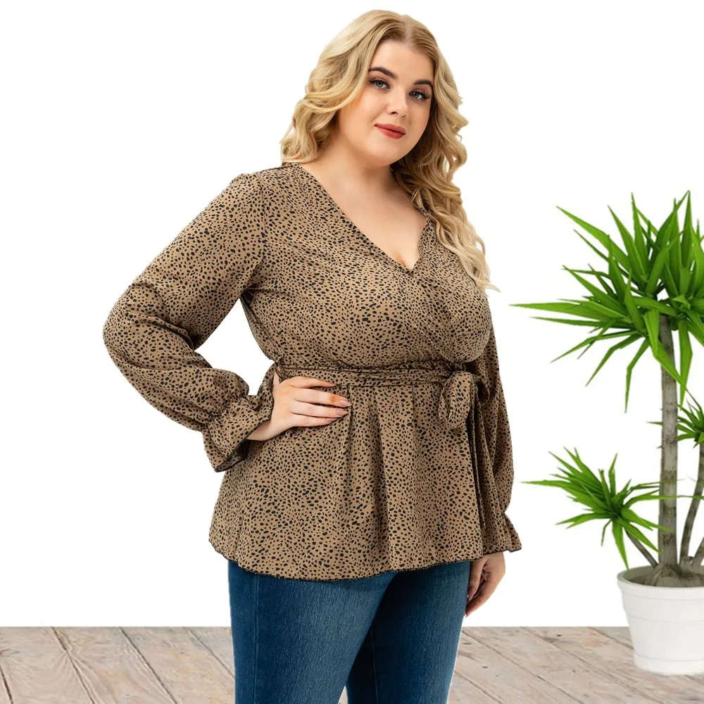 Plus Size New Arrival modne damskie topy z długim rękawem w szpic koszule na co dzień dla eleganckich dużych kobiet